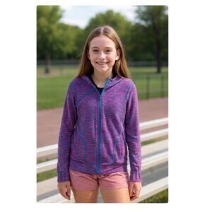 Ivivva Hoodie Jacket Girls 14 Pink Blue Space Dye Full Zip Hooded Athletic Gym